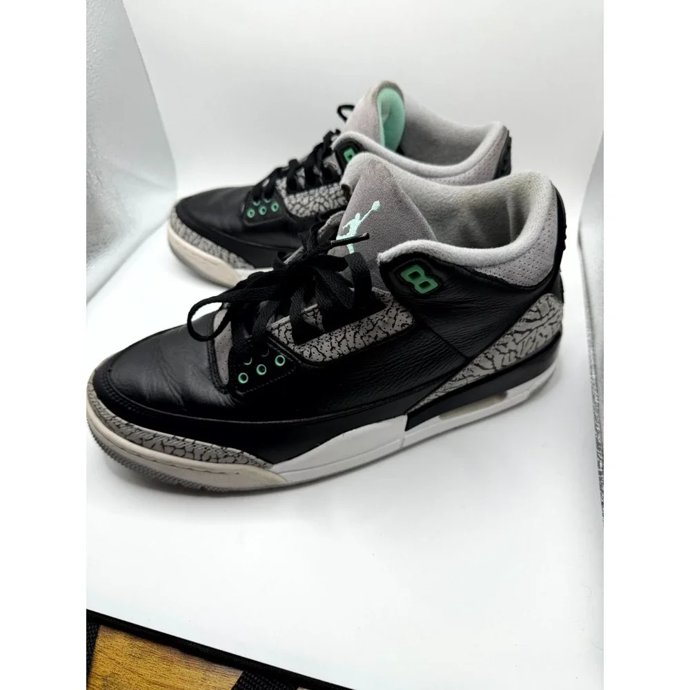 Air Jordan 3 Retro CT8532-031 Men's 10.5 Shoes Black Green Glow Leather Sneakers